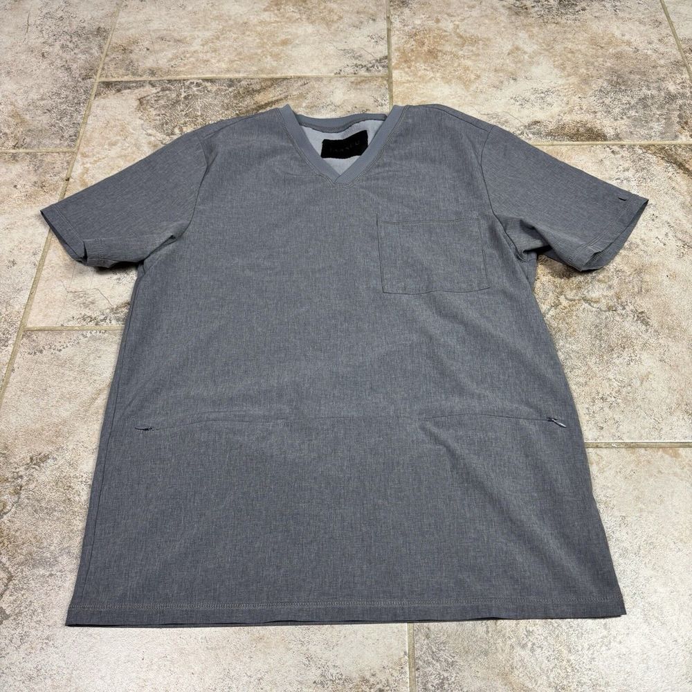 Jaanuu Women Scrub Top Medium Gray Zipped Pockets Short Sleeve V Neck Pullover‎